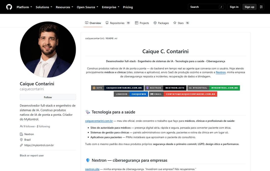 Perfil do GitHub de Caique Contarini