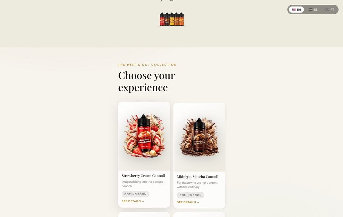 Vitrine de produtos Mist & Co