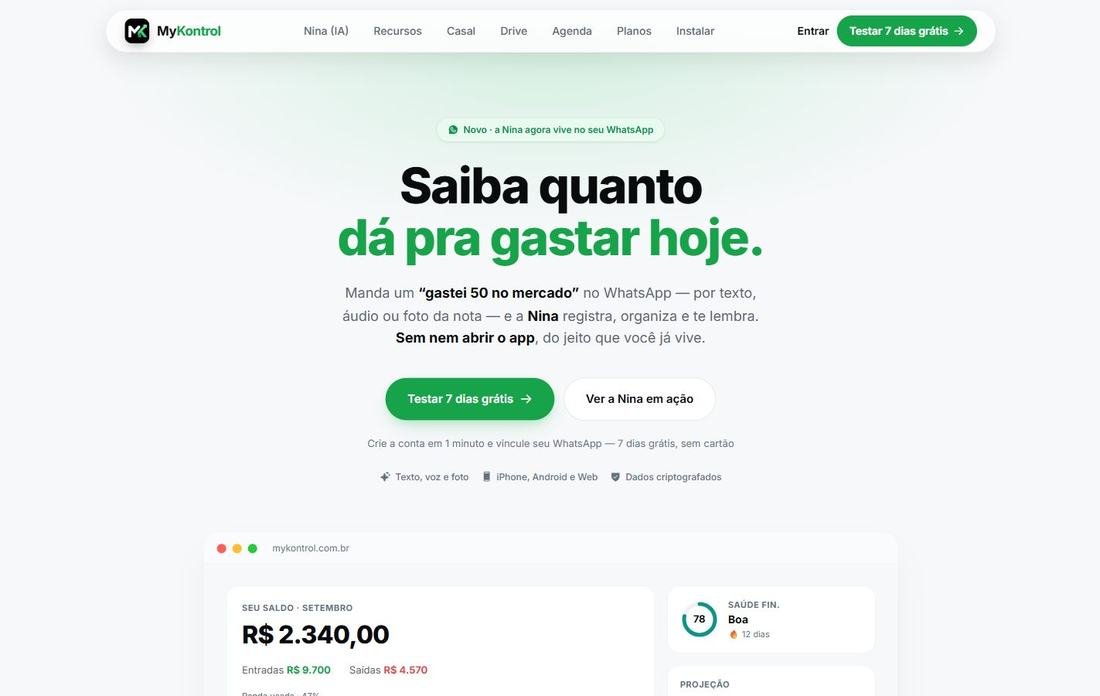 Página inicial do MyKontrol